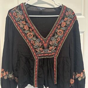 Embroidered Black Boho Top